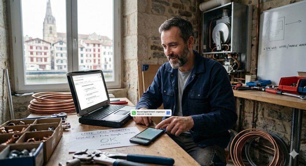 Découvrez comment 2h de SEO technique ont débloqué le business d'un artisan à Bayonne. 100 conseils concrets et triés par priorité pour enfin générer des appels organiques.